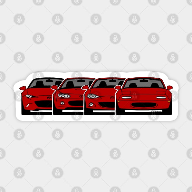 Four generations of the iconic japan roadster Sticker by jaagdesign